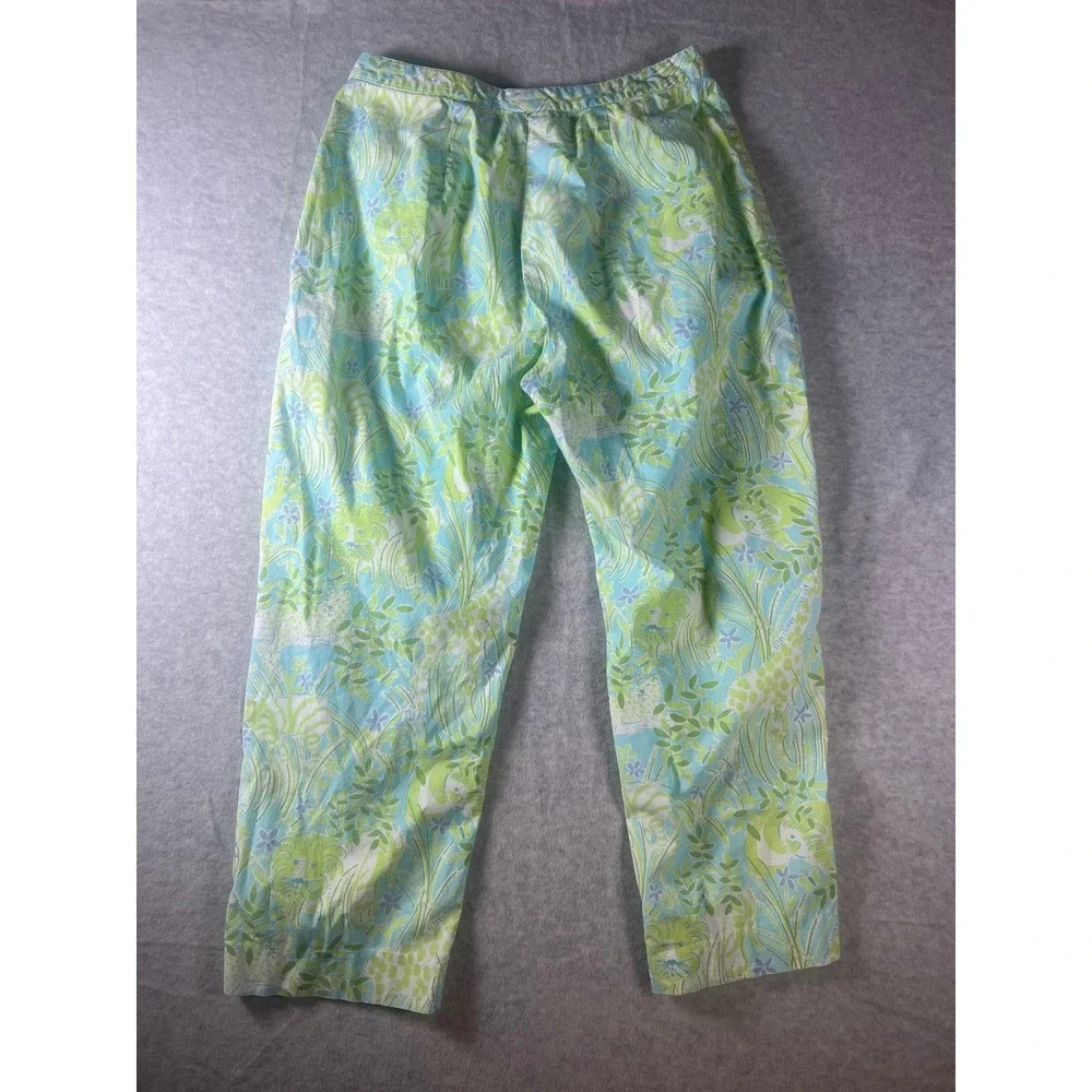 Lilly Pulitzer Womens Cropped‎ Pants Elephant Lion Floral Print Blue Green 29W